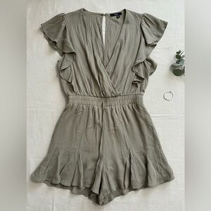 Trixxi Olive Green Ruffled Jumpsuit